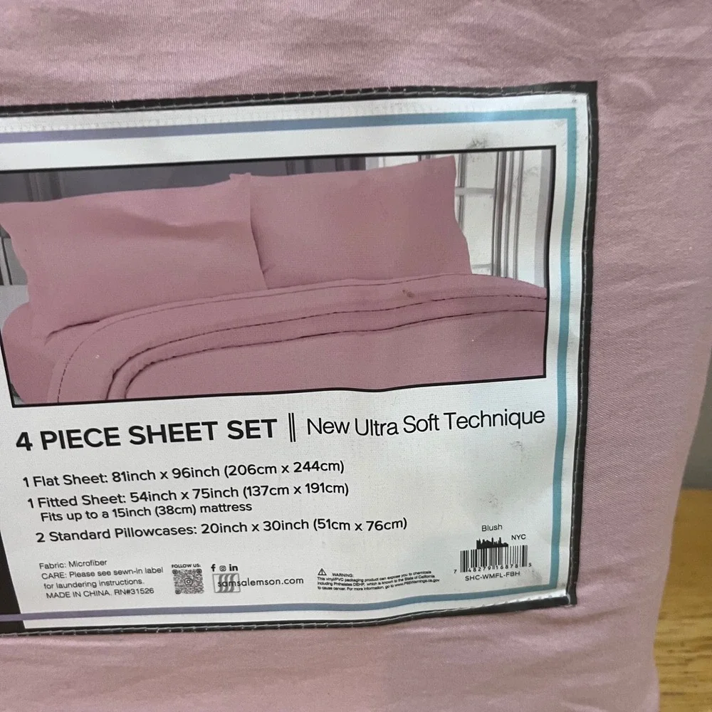 Signature Hotel Collection Full Sheet Set 4pc Blush Pink Ultra Soft Microfiber